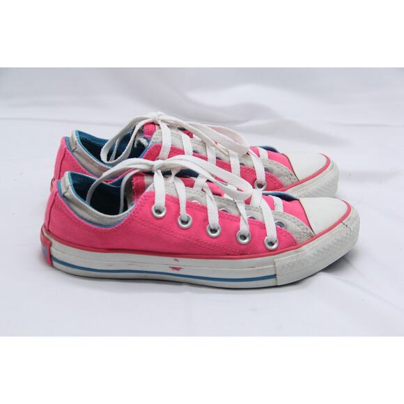 Converse Chuck Taylor All Star Shoes Womens 6 Hot Pink Double Tongue Low Canvas - Picture 1 of 10